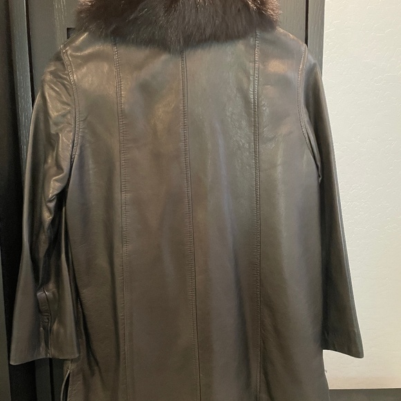 Damselle Black Leather Jacket with Fur Hood - Picture 2 of 7